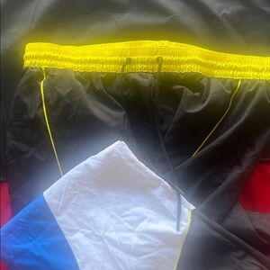 Colorblock Athletic Shorts in Black, Yellow, White & Blue